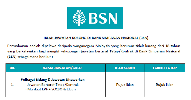 jawatan kosong 2021 bsn