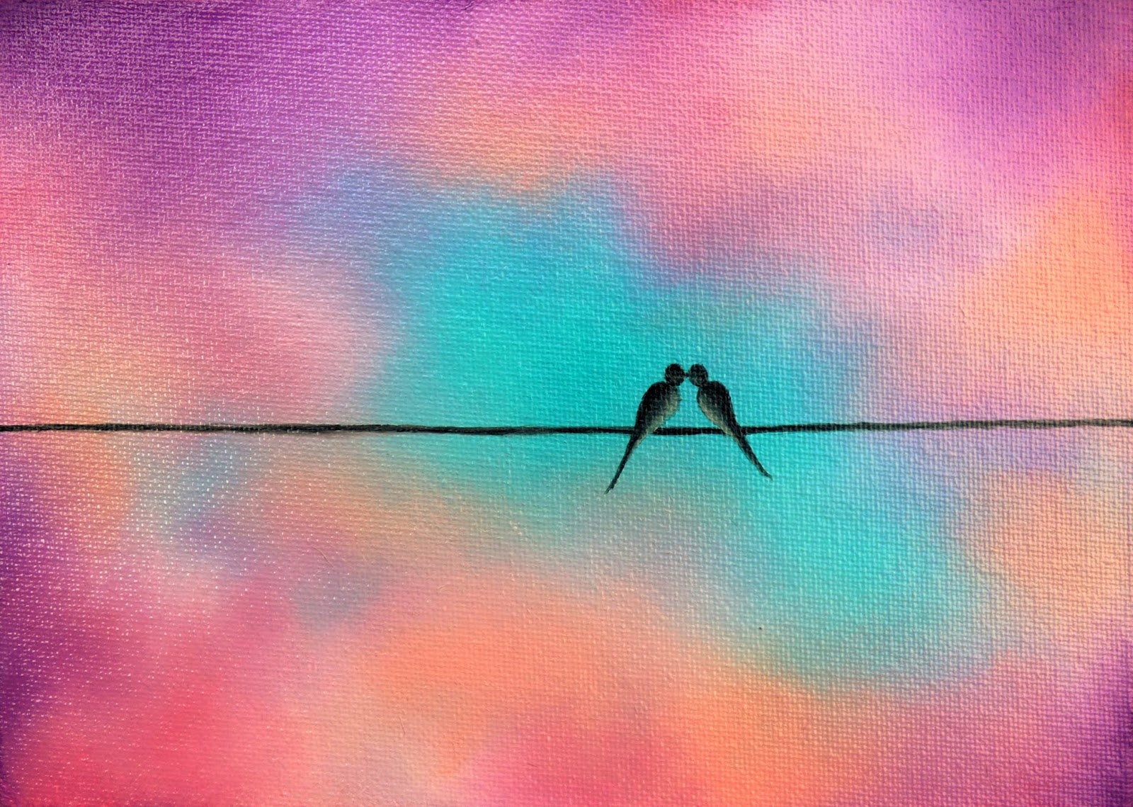 Love Birds Painting Original Sunset Art 8x10 Canvas Purple Pink