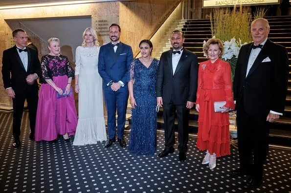 Crown Princess Mette-Marit wore a Pia Tjelta gown, Queen Sonja wore a Dundas chantilly lace-insert silk-georgette gown