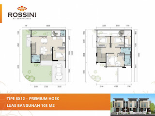 Denah rumah cluster Rossini tipe L8 Hoek