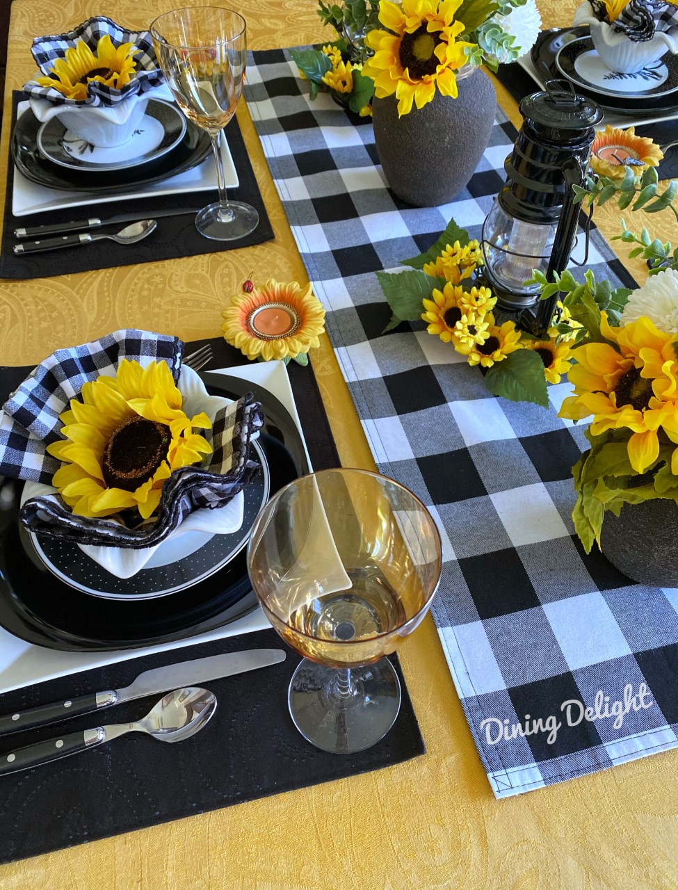 Dining Delight: Sunflowers and Buffalo Check Tablescape