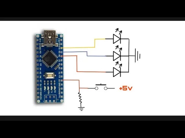 "LED shifting using push-button and Arduino nano"