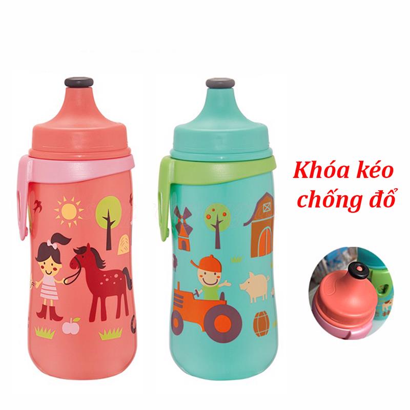 Bình uống nước Nip khóa kéo chống đổ 330ml