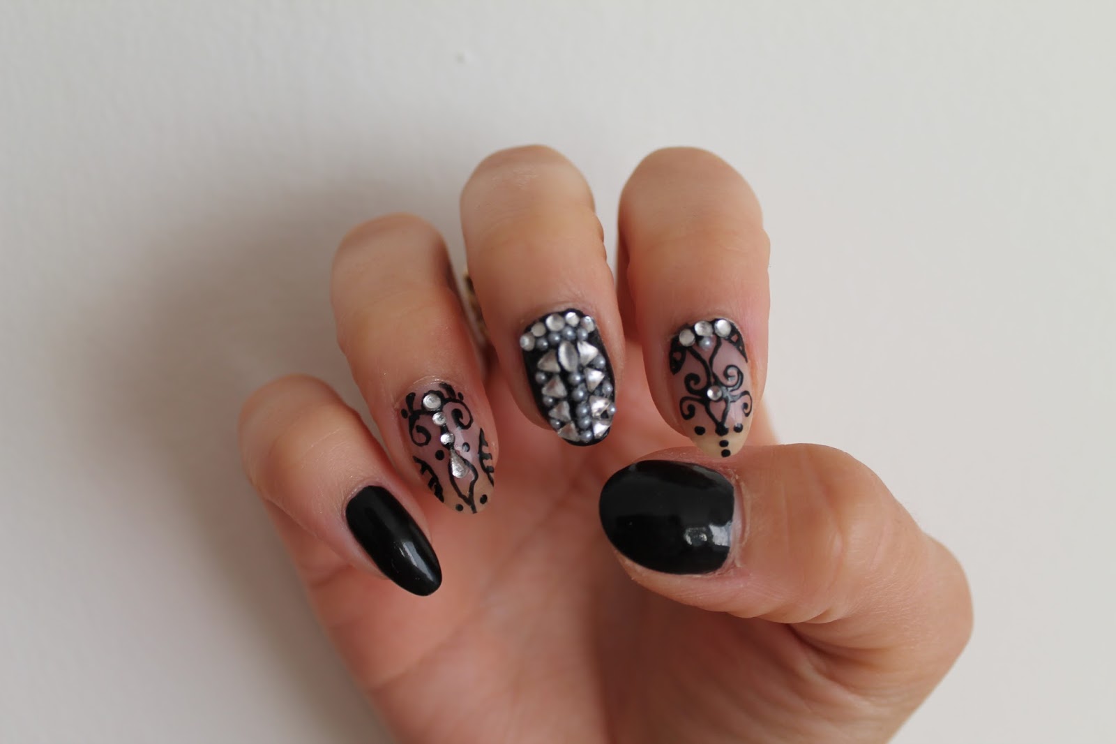 Black and Henna Tattoo Design Nail Art - Jersey Girl, Texan Heart