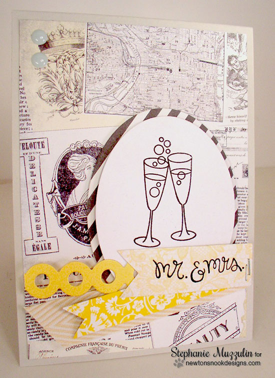 Mr. & Mrs. champagne card by Stephanie Muzzulin | Years of Cheers stamp set by Newton's Nook Designs