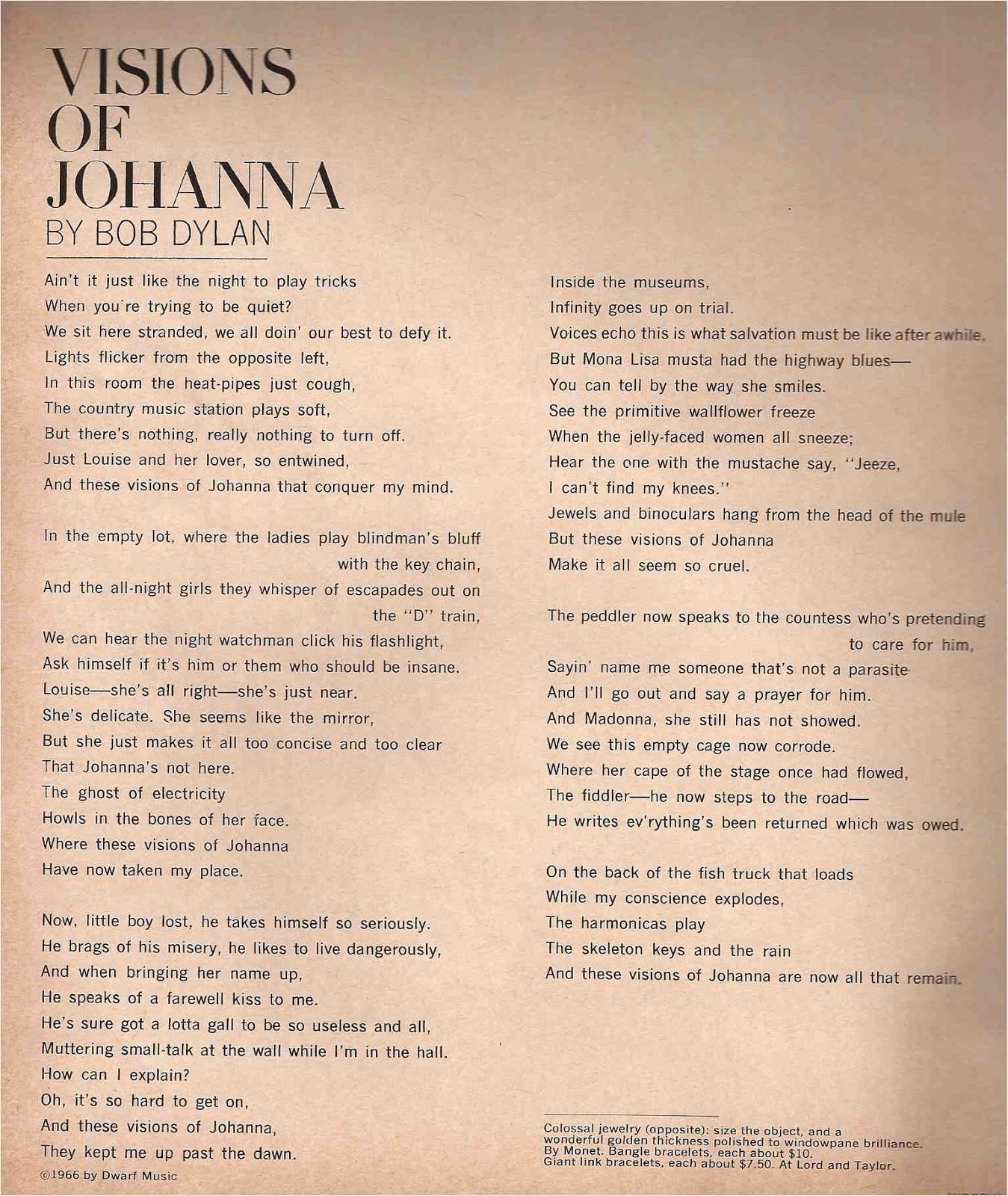DYLAN'S ORIGINAL VISIONS OF JOHANNA