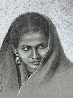 Portrait drawing on Strathmore toned paper by Manju Panchal