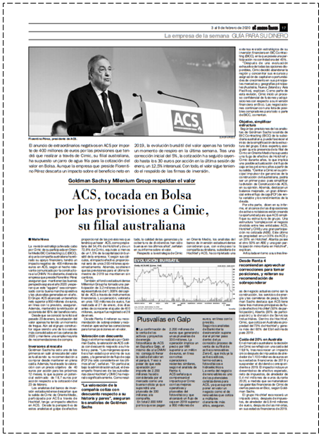  LA EMPRESA DE LA SEMANA: ACS. El Nuevo Lunes, del 3 al 9 de Febrero de 2020.