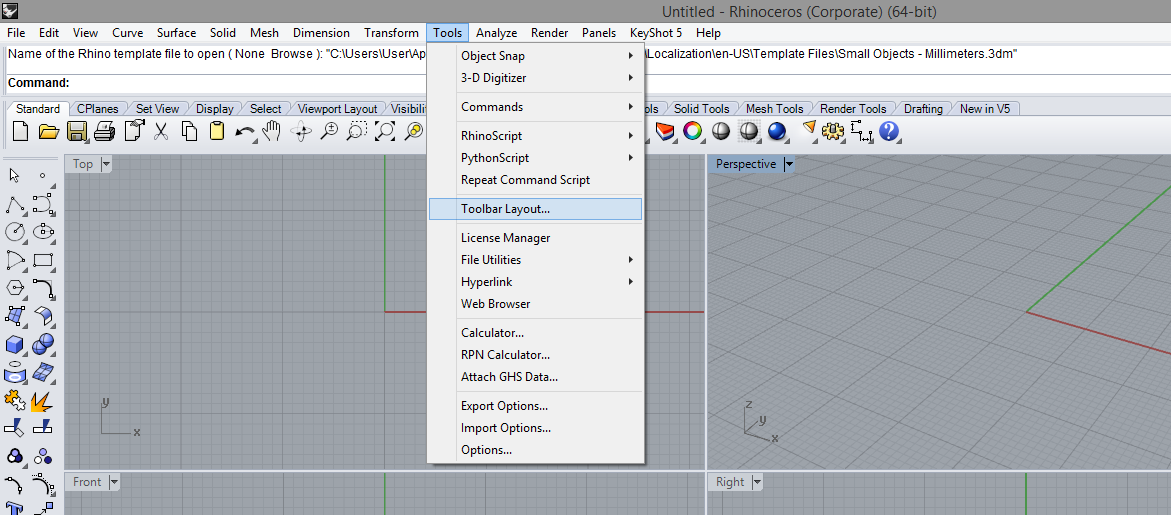 CONECTAM BARRA DE FERRAMENTAS DO RHINO 3D 4.0 OU 5.0 SUMIU CONECTAM BARRA DE FERRAMENTAS DO RHINO 3D 4.0 OU 5.0 SUMIU