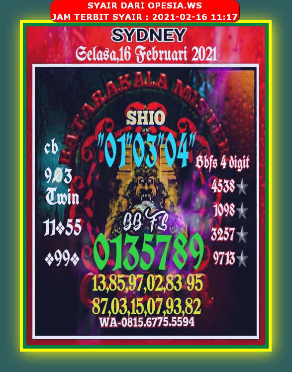 Syair Sdy Hari Ini Selasa 16 Februari 2021 Opesia Official