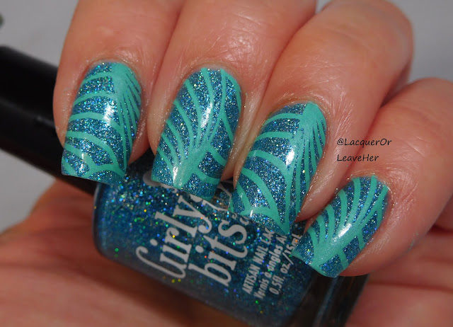 UberChic Beauty 26-02 over Girly Bits Cosmetics Le Freak, stamped Girly Bits Cosmetics Ker-minty Frog Here