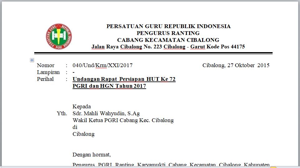Contoh Kop Surat Pgri Cabang Contoh Kop Surat