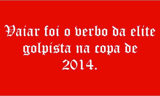 Contudo, há muitas outras formas da sociedade cobrar dos governantes, para administrarem corretamente o dinheiro público. Entretanto, quando uma vaia é organizada simplesmente, por uma elite conservadora para defender claramente uma ideologia política aí sim, essa vaia tem a mera intenção de ofender um ser humano não importando a função que exerça. A direita formada pela elite asquerosa brasileira, usam do conforto das arenas da copa do mundo para prejudicar o trabalho do PT. Nesses últimos dias o verbo vaiar foi o mais falado, comentado, discutido, divergido entre os brasileiros de direita e extrema direita.