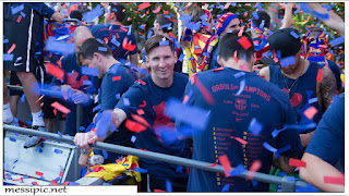 messi with FC Barcelona La Liga Trophy Celebration Parade