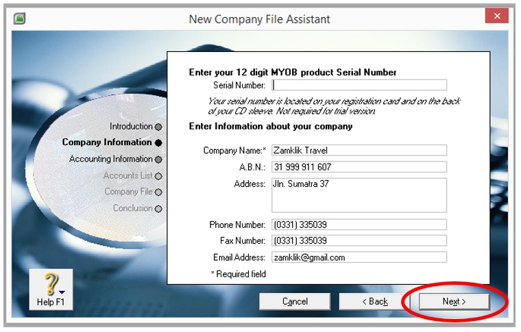Pengisian Data Awal Perusahaan Jasa