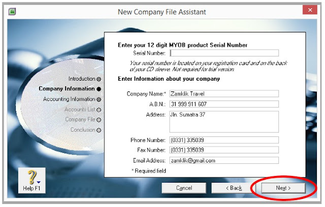 Pengisian Data Awal Perusahaan Jasa