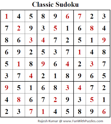 Answer of Classic Sudoku Puzzle (Fun With Sudoku #325)