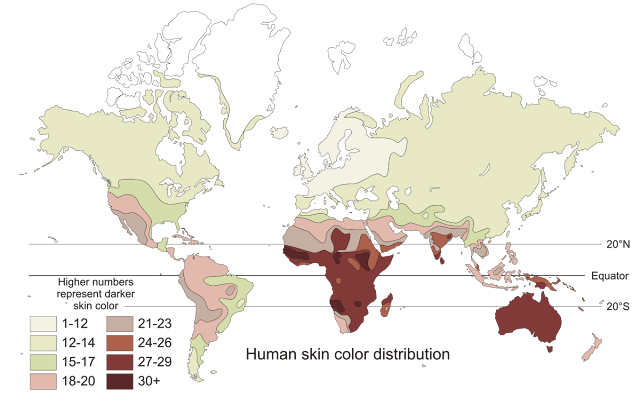 Mapa Continental de la distribución del color de las personas