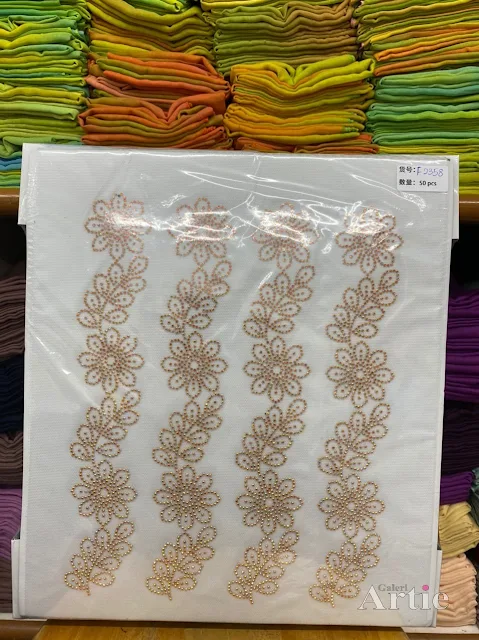 Pelekat hotfix sticker rhinestone DMC aplikasi tudung bawal fabrik pakaian motif bunga besar dedaun