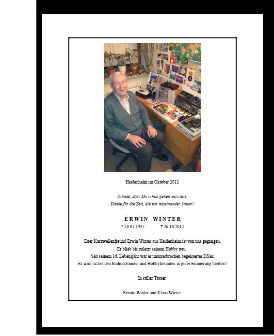 FRANJA DX - Escoltant el món.... des de Ponent !: IN MEMORIAM ERWIN WINTER