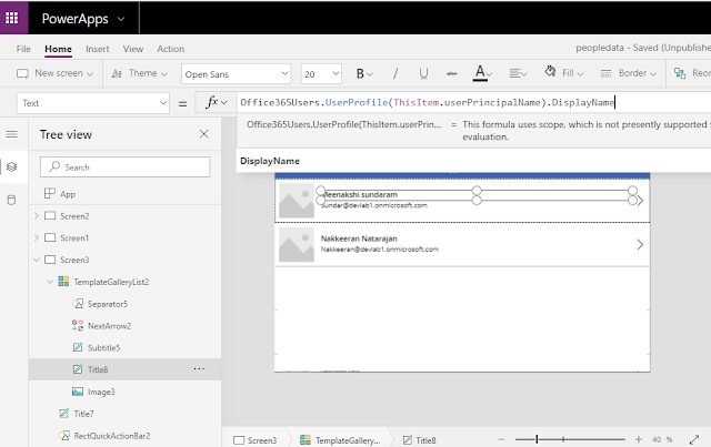 Configuring Name property on PowerApps - uses OOB Office365 users connector data