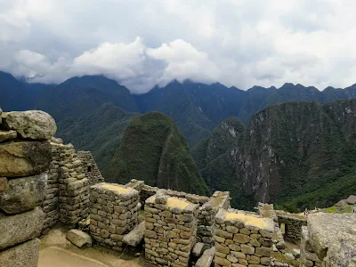 Machu Picchu Pictures: Low hanging clouds over the Andes at Machu Picchu