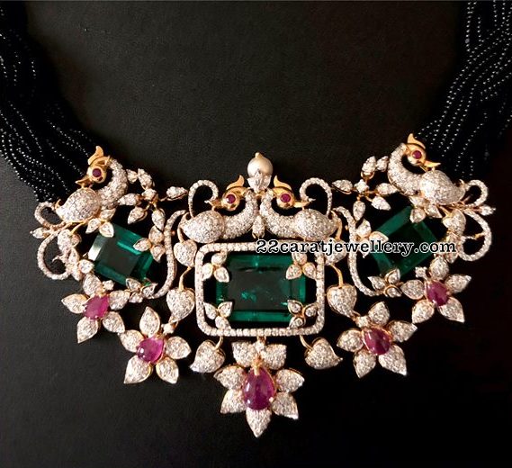 Peacock Diamond Pendant by Pushkala - Jewellery Designs