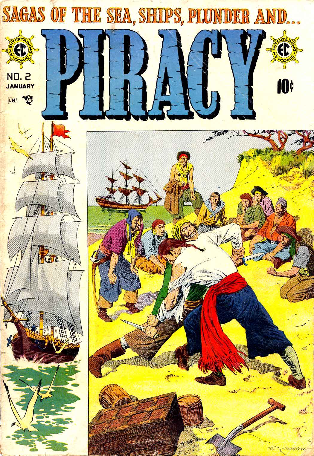 Piracy v1 #2 ec comic book cover art by Reed Crandall