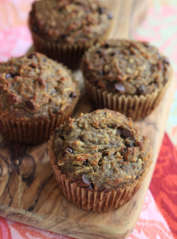 Grainfree Sugarfree Banana Flax Muffins with Chocolate Chips