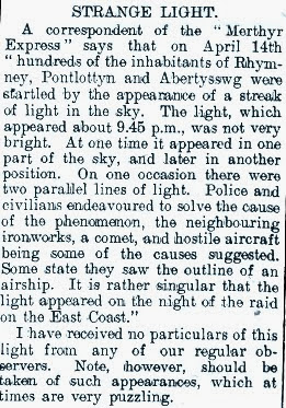 Strange Light - Barry Dock News (Glamorgan Wales) June 1915