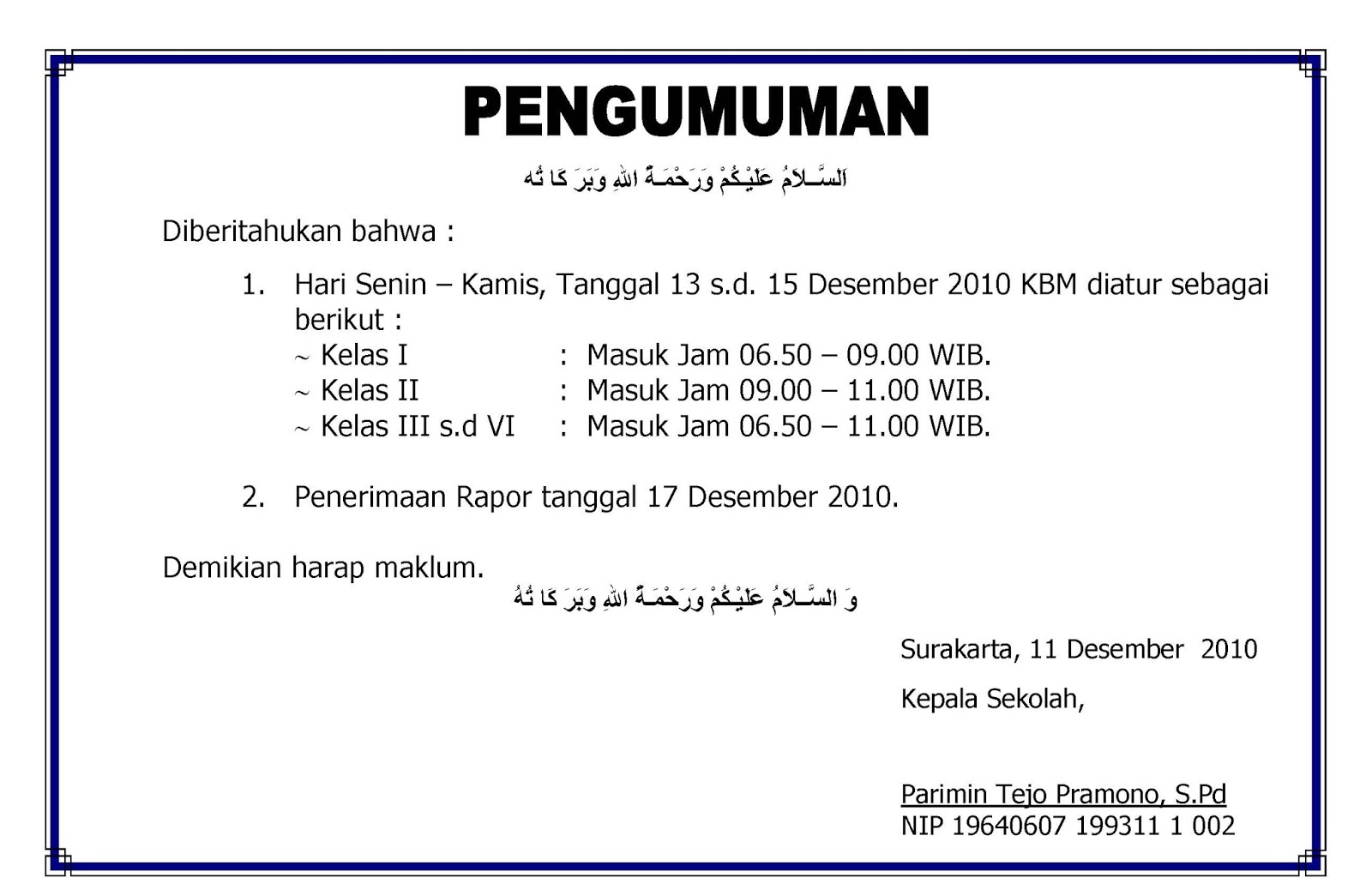 Contoh Teks Pengumuman Bahasa Inggris