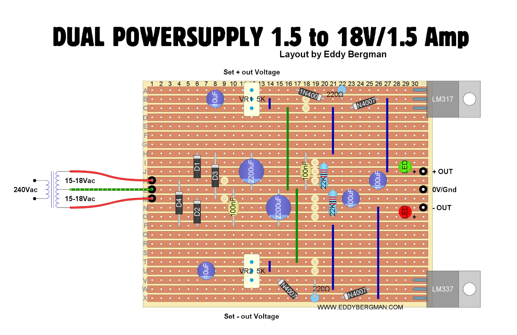 Eddy Bergman.com: Synthesizer Build part-1: SYMMETRICAL POWER SUPPLY (1