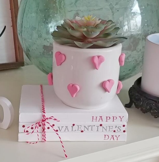 Valentine Book Stack and Upcycled Planter