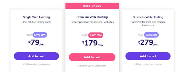 Web Hosting prices in Hostinger