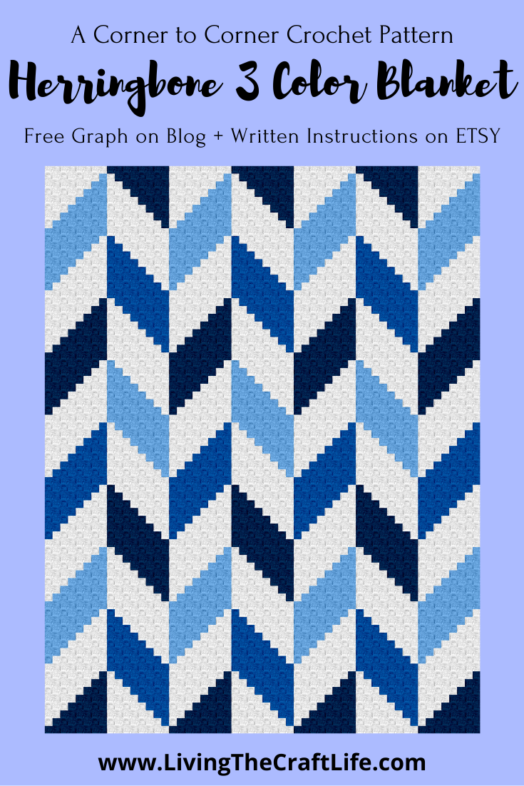 Living the Craft Life Herringbone 3 Color C2C Blanket FREE GRAPH