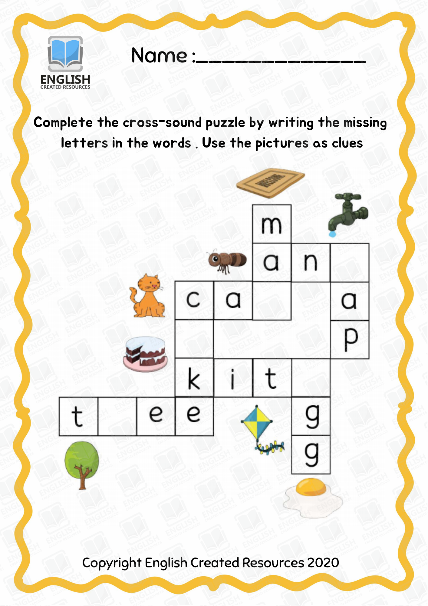 Kindergarten Crossword Puzzle - English Created Resources