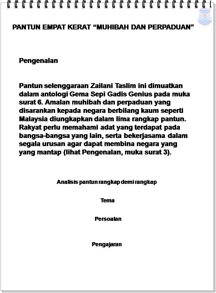 Bahasa Melayu Tingkatan 2: PANTUN EMPAT KERAT “MUHIBAH DAN PERPADUAN”
