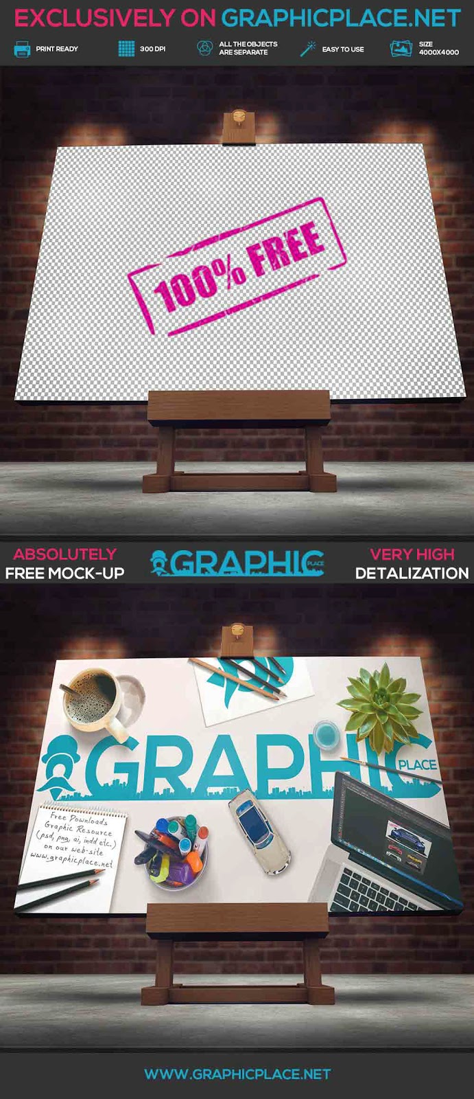 4 Free Poster on Easel Mockup (PSD)