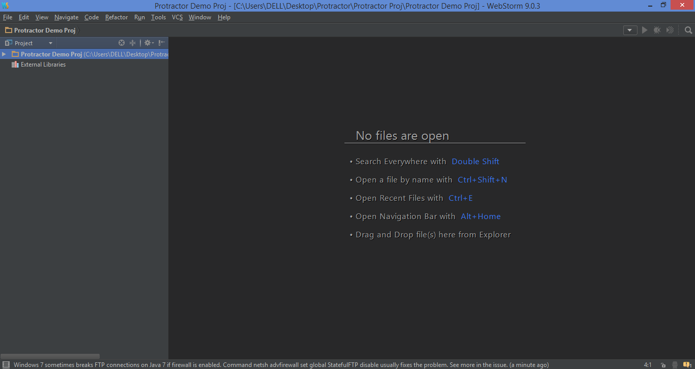 Protractor Configuring the protractor in webstorm ide and running the