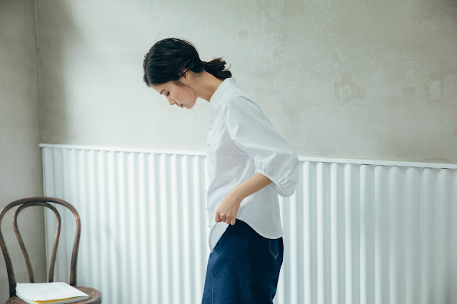 復刻-格子描圖紙 V領寬口袖襯衫