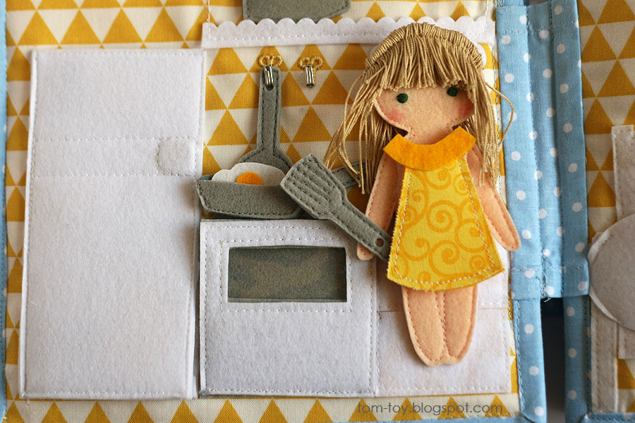 Handmade fabric travel dollhouse, quiet busy book