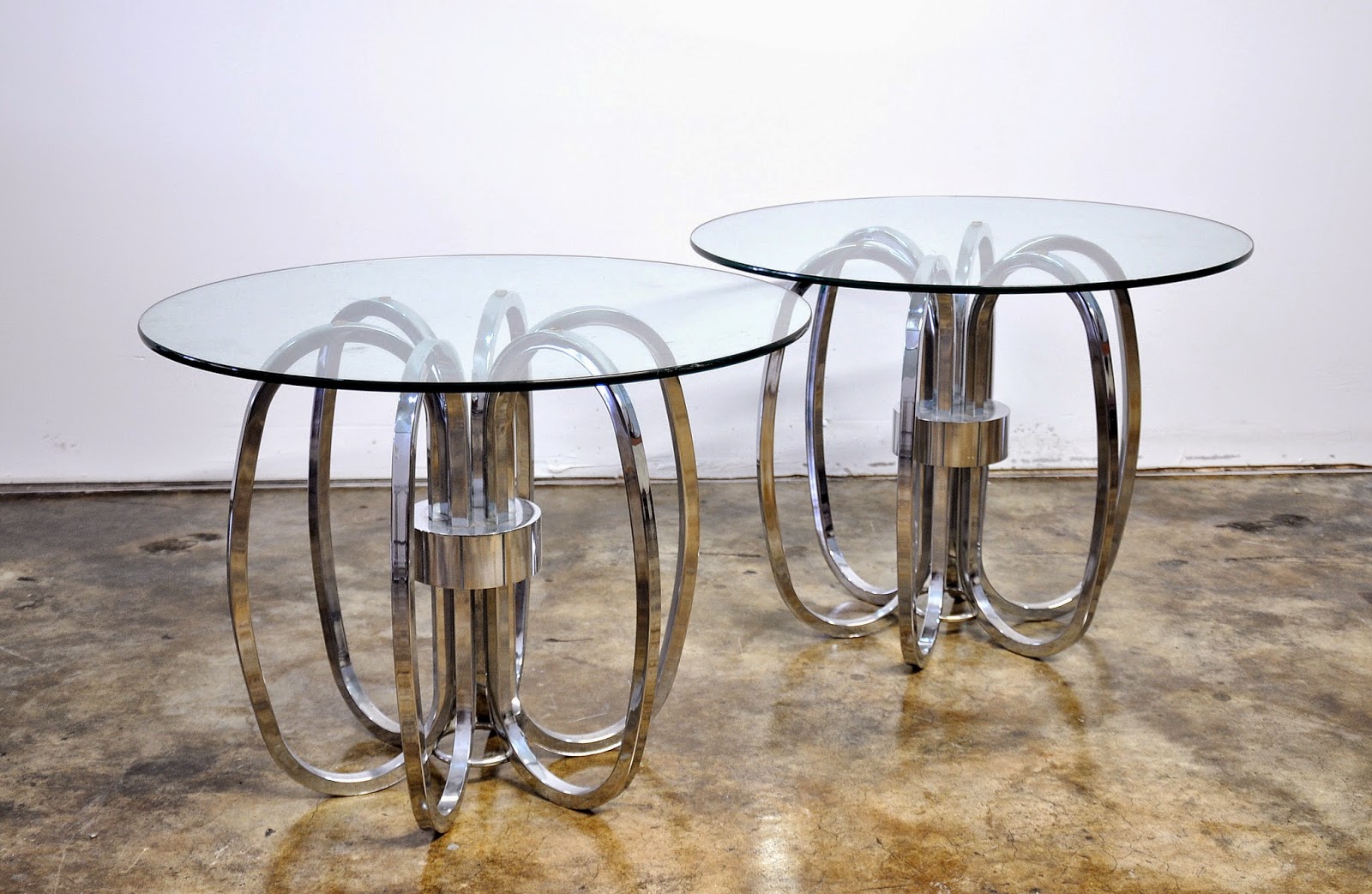 SELECT MODERN Pair of Chrome and Glass Side or End Tables