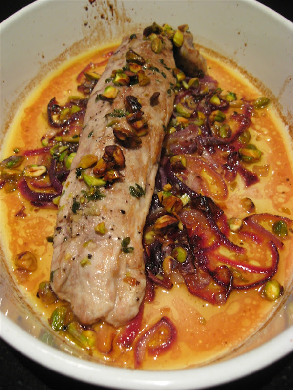 Morsels and Musings roast pork fillet w cider & pistachios