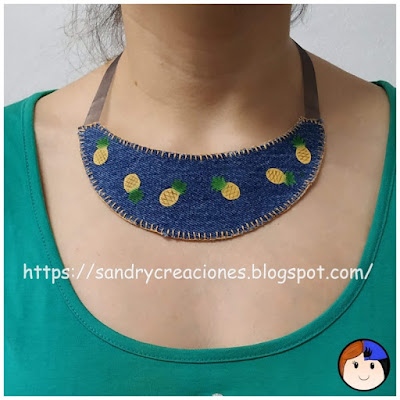 Collar babero tela vaquera con stencil frutas