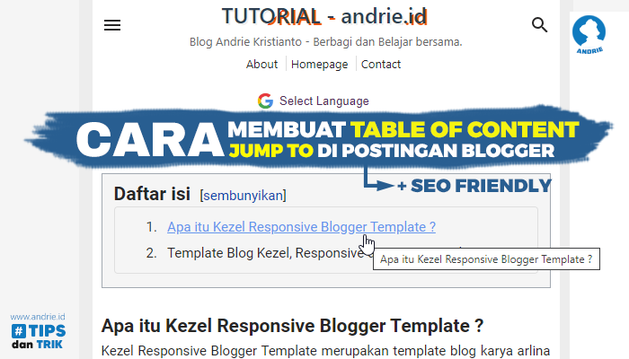 Cara Membuat Table Of Content (TOC) Jump to di Postingan Blogger yang SEO Friendly