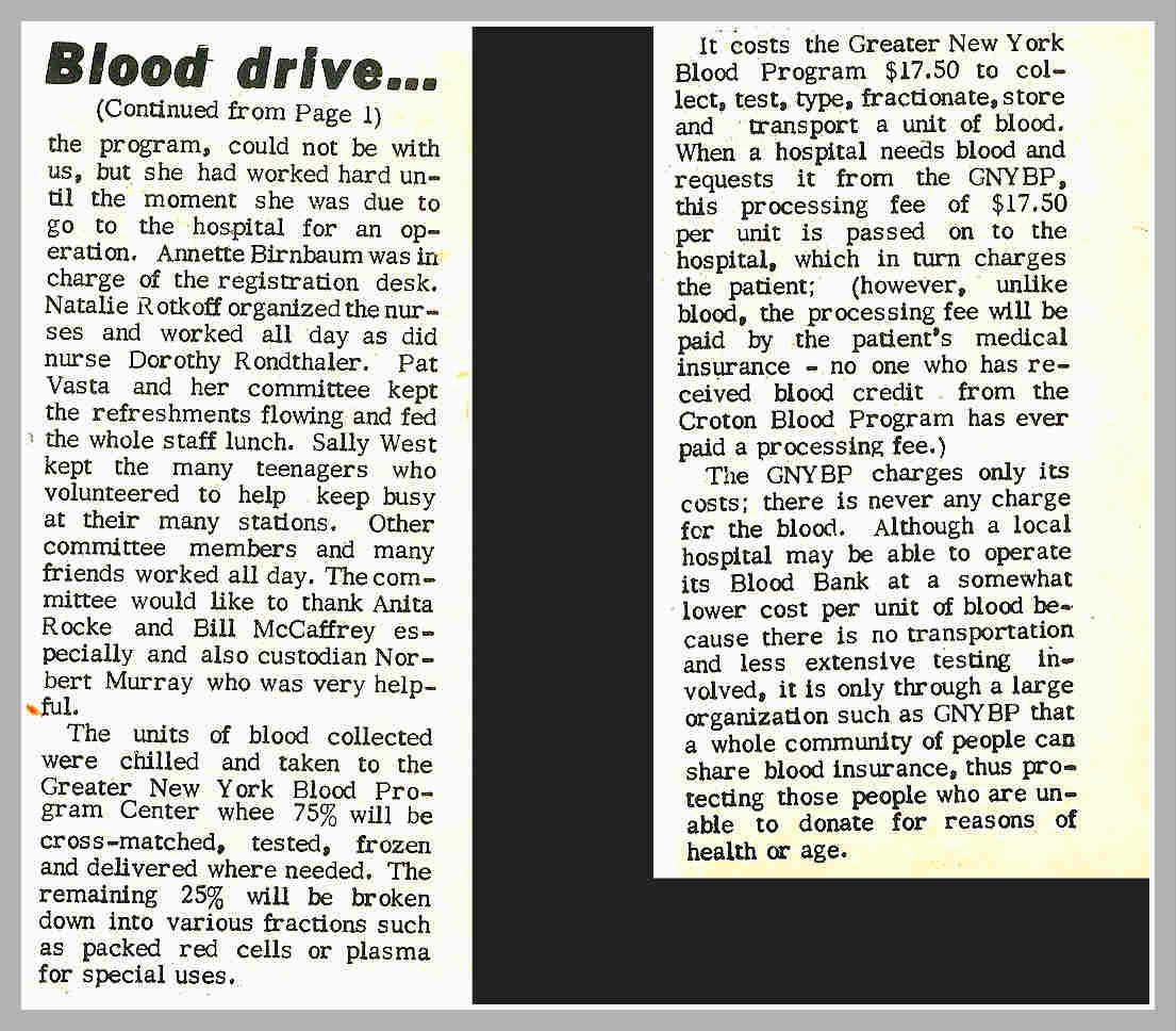 EverythingCroton A BLAST FROM CROTON BLOOD DRIVES PAST 1951 & 1973