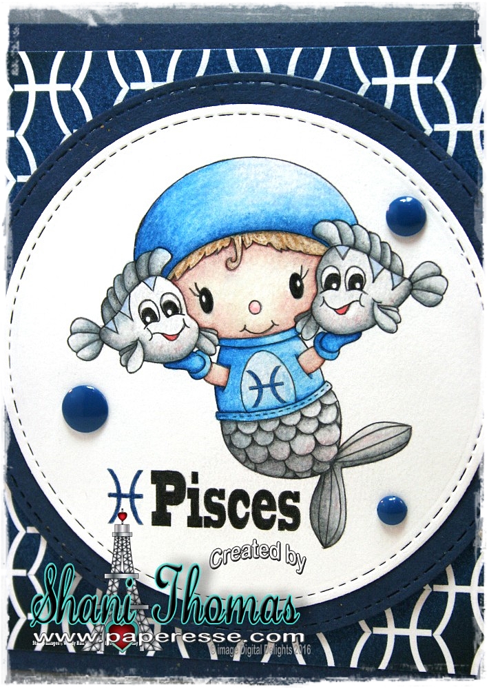 Pisces birthday card idea with Digital Delights Pisces stamp and paper