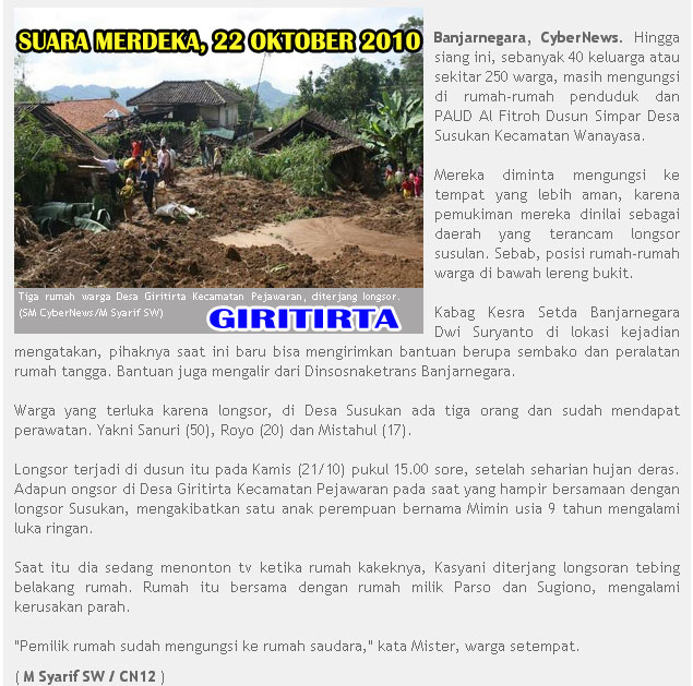 BERITA MUSIBAH/BENCANA ALAM TANAH LONGSOR  DESA GIRITIRTA