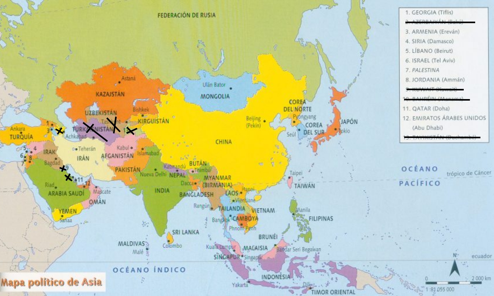 Mapa De Asia Con Nombres Y Capitales