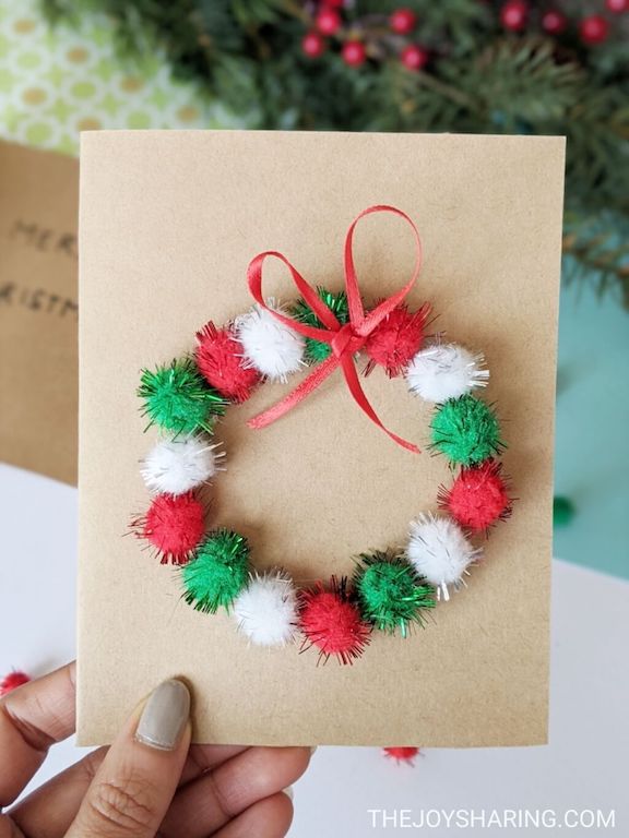PomPom Wreath Christmas Card The Joy of Sharing